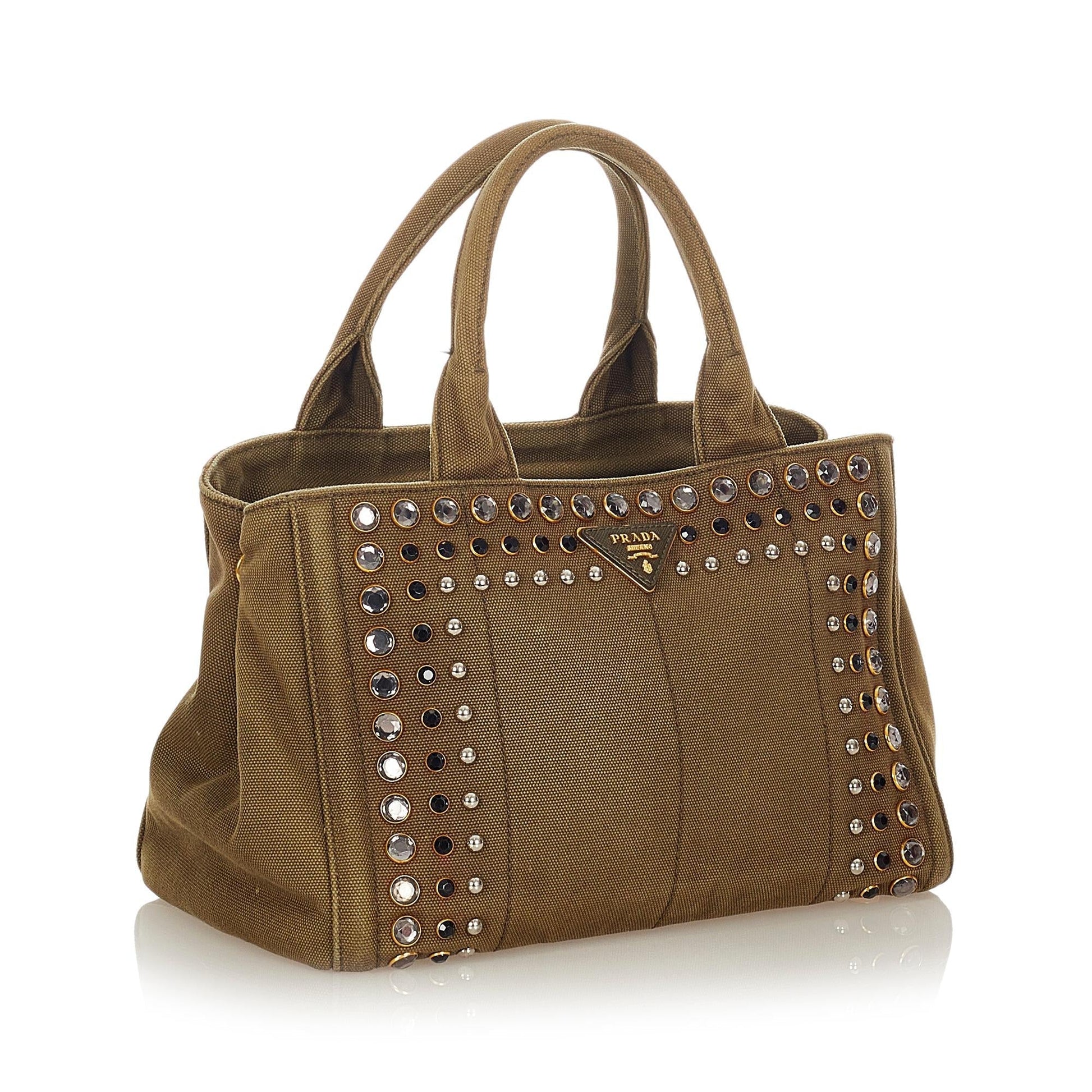 Prada Canapa Studded Canvas Satchel Style 2 - Rovelle Bags