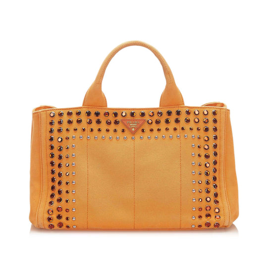 Prada Canapa Studded Canvas Satchel - Rovelle Bags
