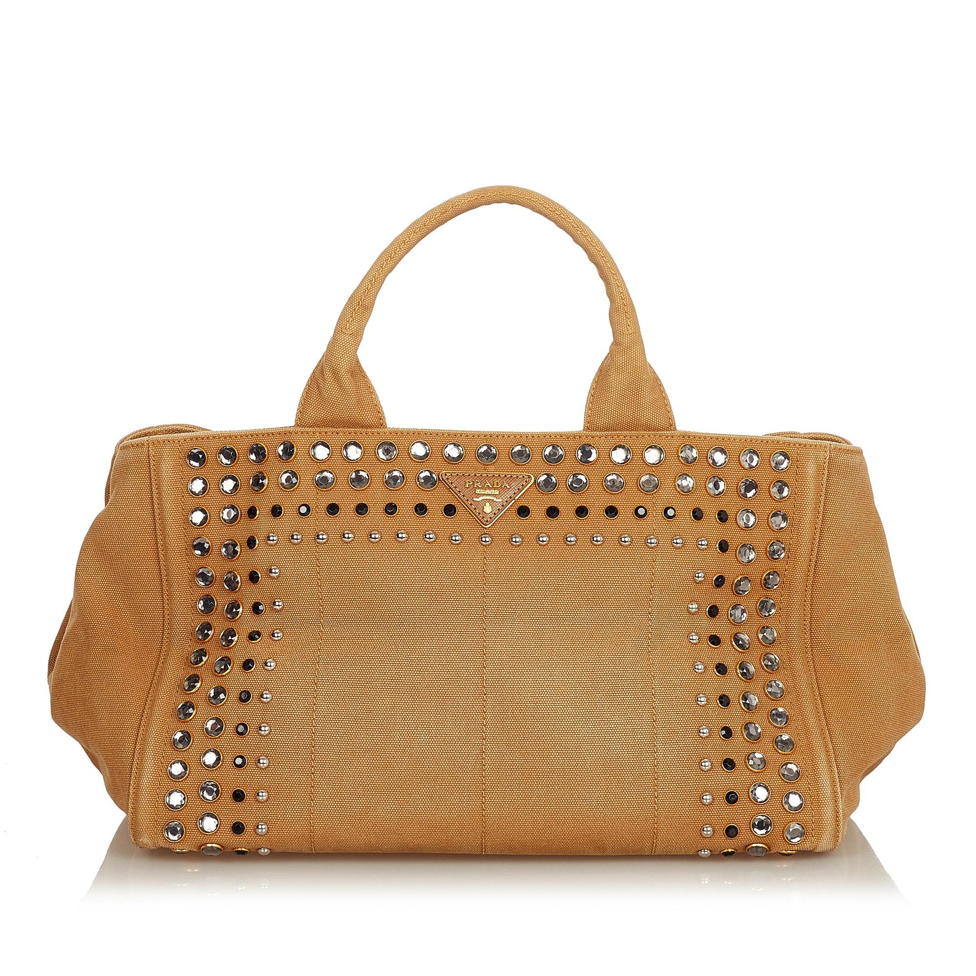 Prada Canapa Studded Canvas Tote Bag - Rovelle Bags