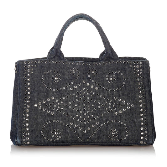 Prada Canapa Studded Tote Handbag - Rovelle Bags