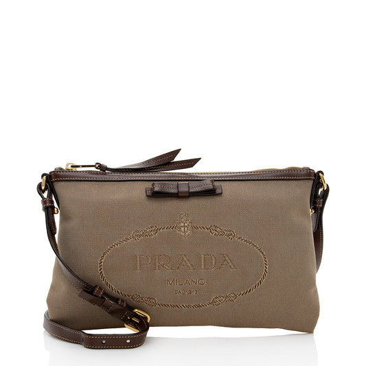 Prada Canvas Jacquard Logo Crossbody Bag - Rovelle Bags