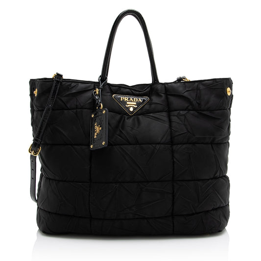 Prada Chevron Quilted Tessuto Convertible Large Tote - Rovelle Bags