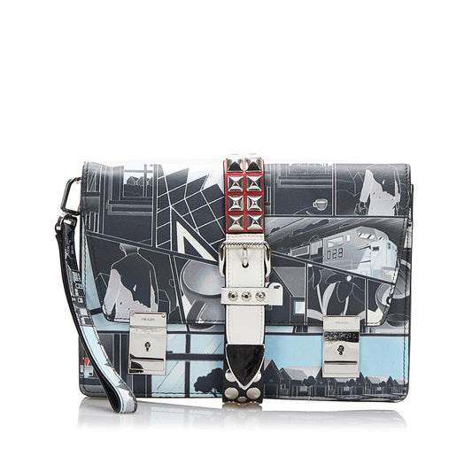Prada Comic Print Studded Elektra Clutch - Rovelle Bags