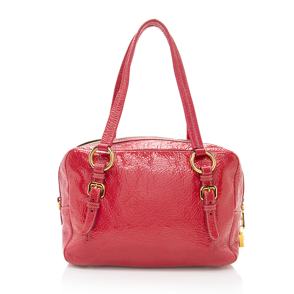 Prada Crinkled Patent Leather Satchel - FINAL - Rovelle Bags