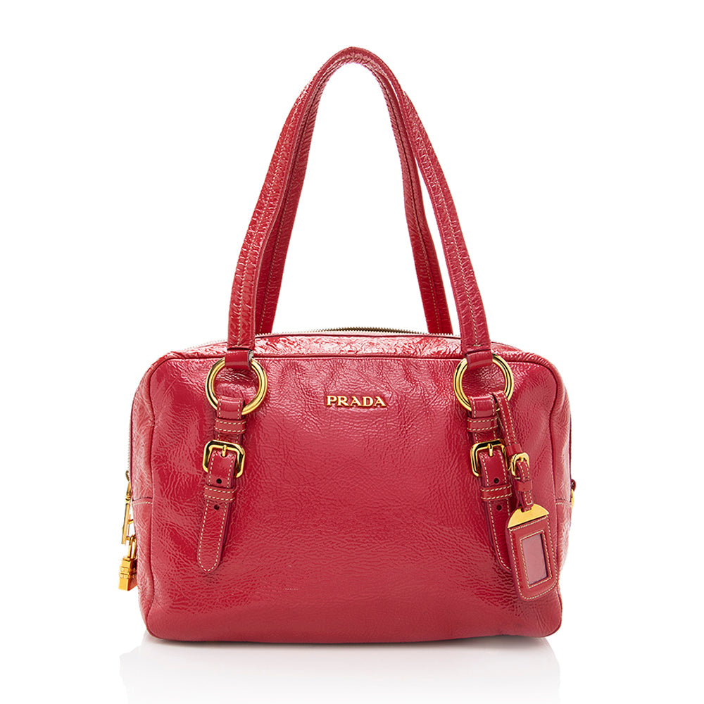 Prada Crinkled Patent Leather Satchel - FINAL - Rovelle Bags