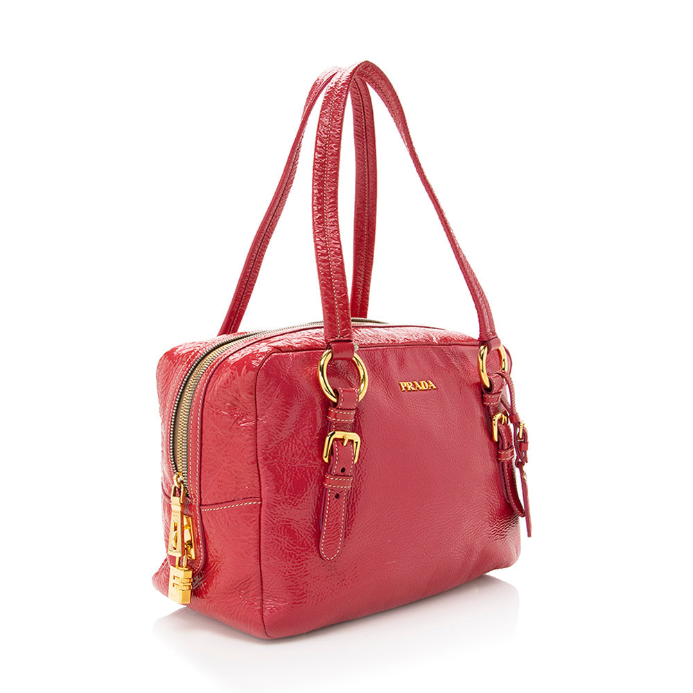 Prada Crinkled Patent Leather Satchel - FINAL - Rovelle Bags