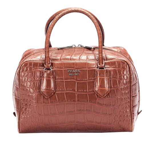 Prada Croc Embossed Leather Handbag - Rovelle Bags