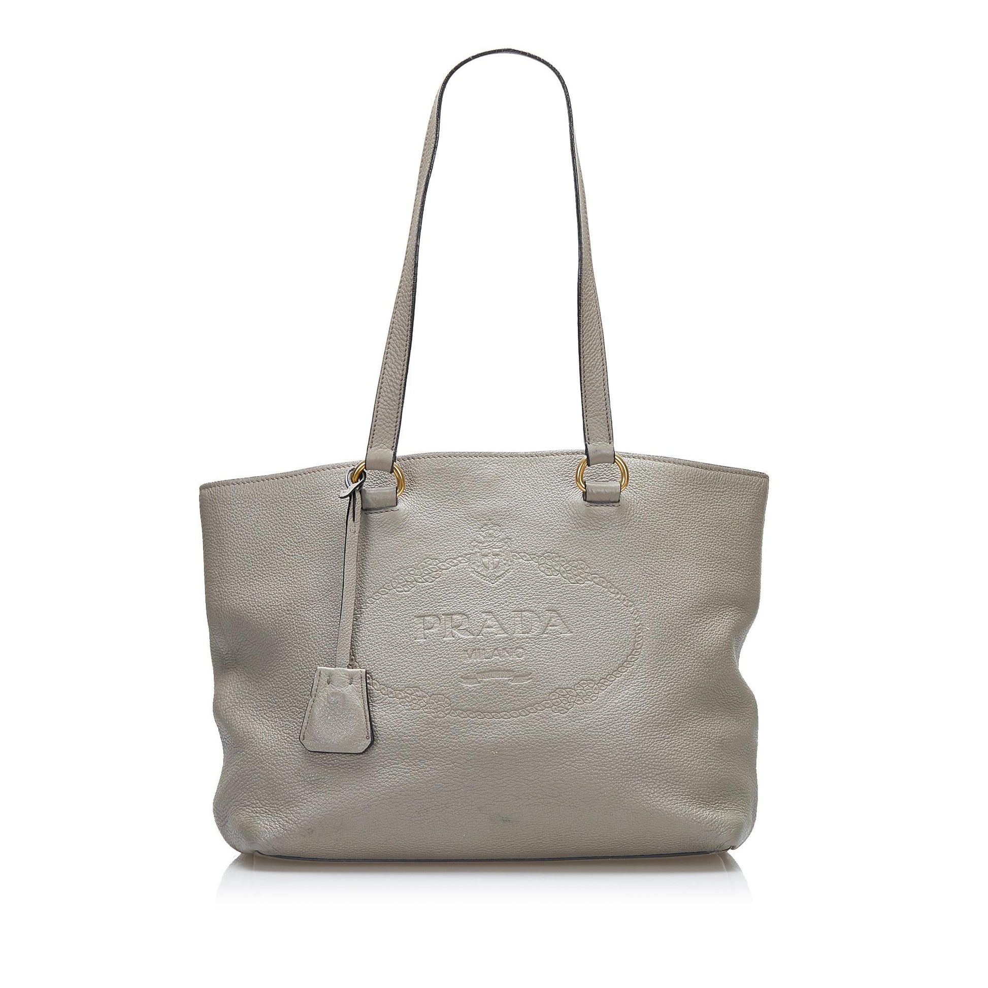 Prada Embossed Logo Leather Tote - Rovelle Bags