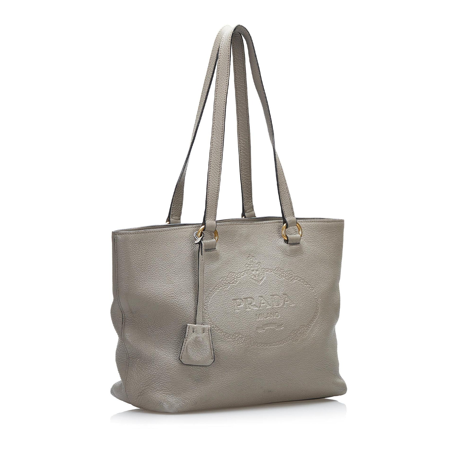 Prada Embossed Logo Leather Tote - Rovelle Bags