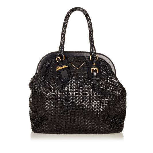 Prada Frame Woven Leather Tote Bag - Rovelle Bags
