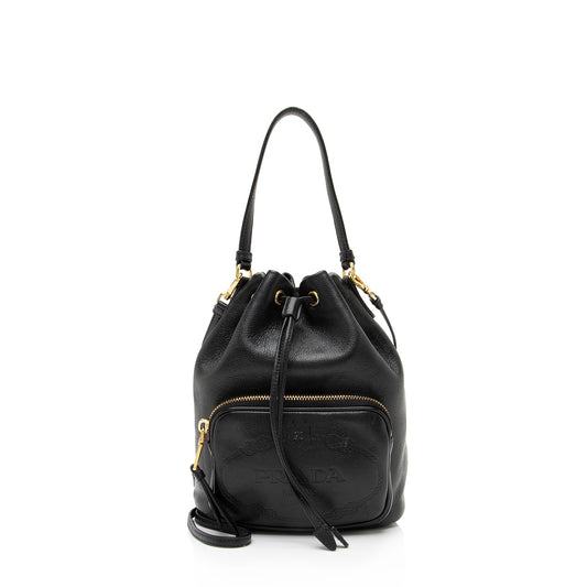 Prada Glace Calf Logo Secchiello Mini Bucket Bag - Rovelle Bags