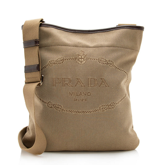 Prada Canvas Jacquard Logo Messenger Bag - Rovelle Bags