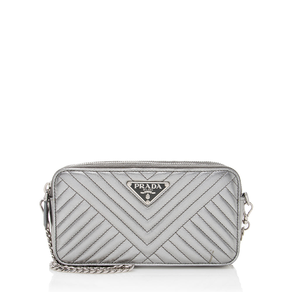 Prada Metallic Leather Diagramme Mini Shoulder Bag - Rovelle Bags