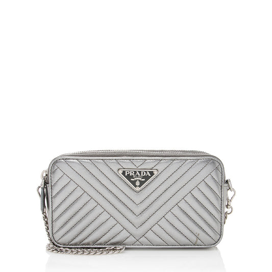 Prada Metallic Leather Diagramme Mini Shoulder Bag - Rovelle Bags