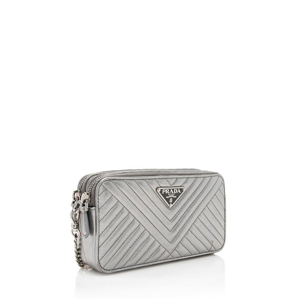Prada Metallic Leather Diagramme Mini Shoulder Bag - Rovelle Bags