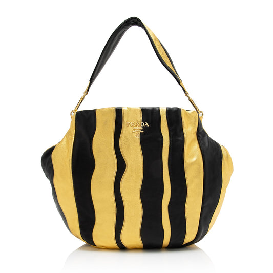 Prada Metallic Nappa Waves Medium Shoulder Bag - Rovelle Bags