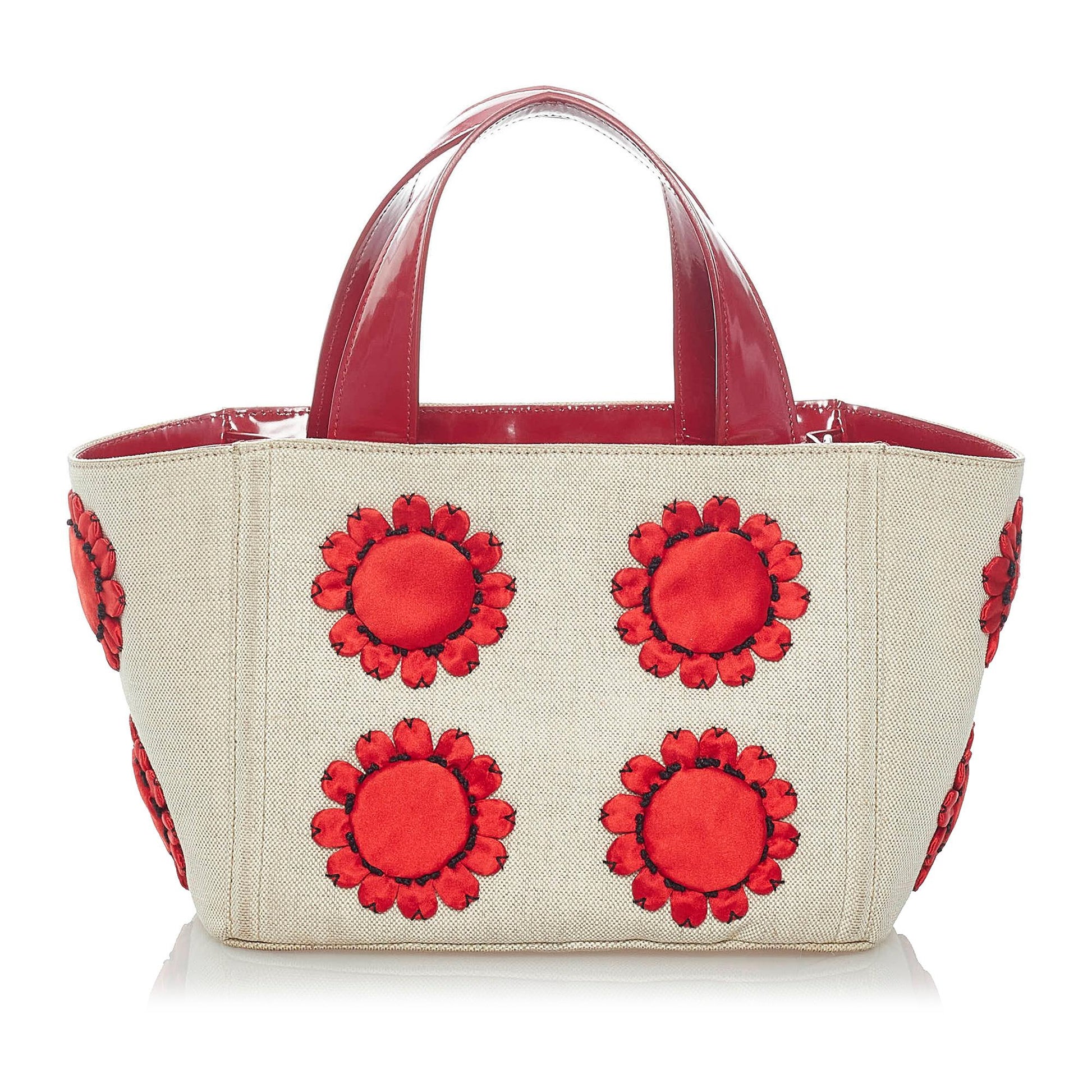 Prada Mistolino Floral Basket Canvas Handbag - Rovelle Bags