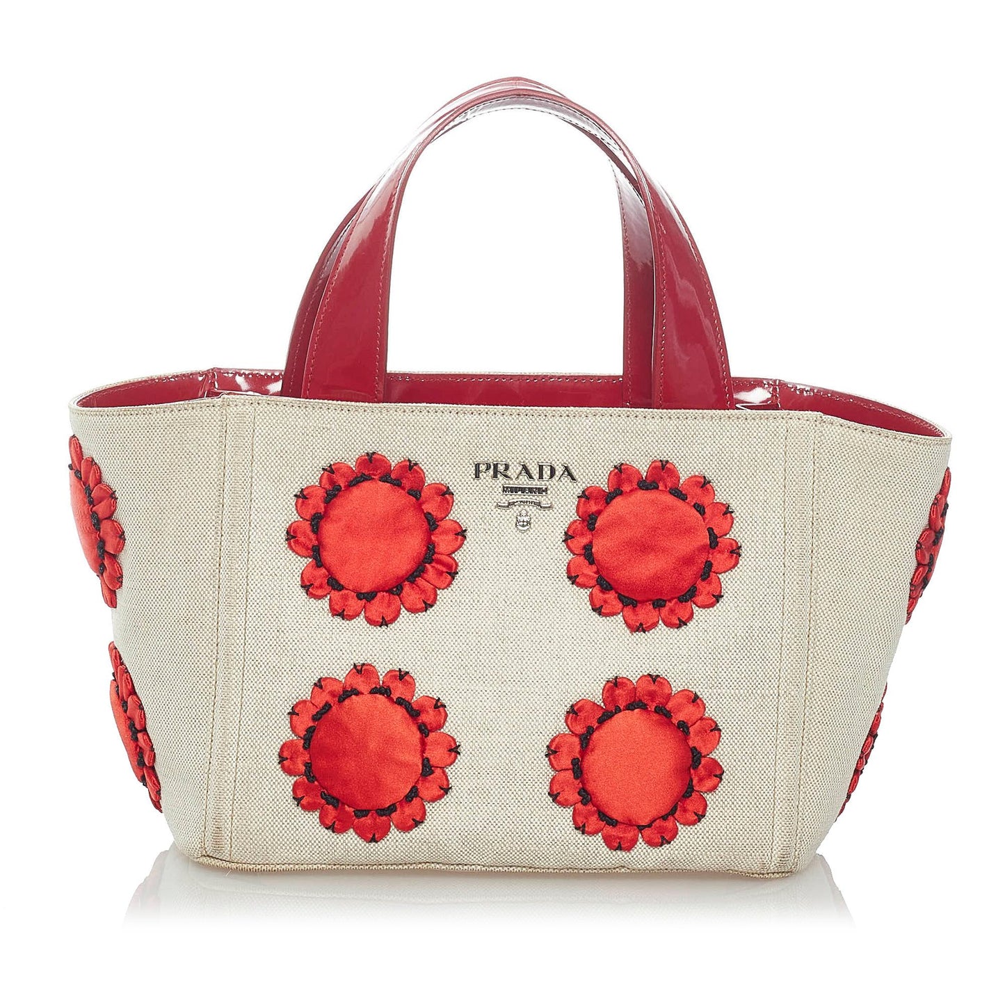 Prada Mistolino Floral Basket Canvas Handbag - Rovelle Bags