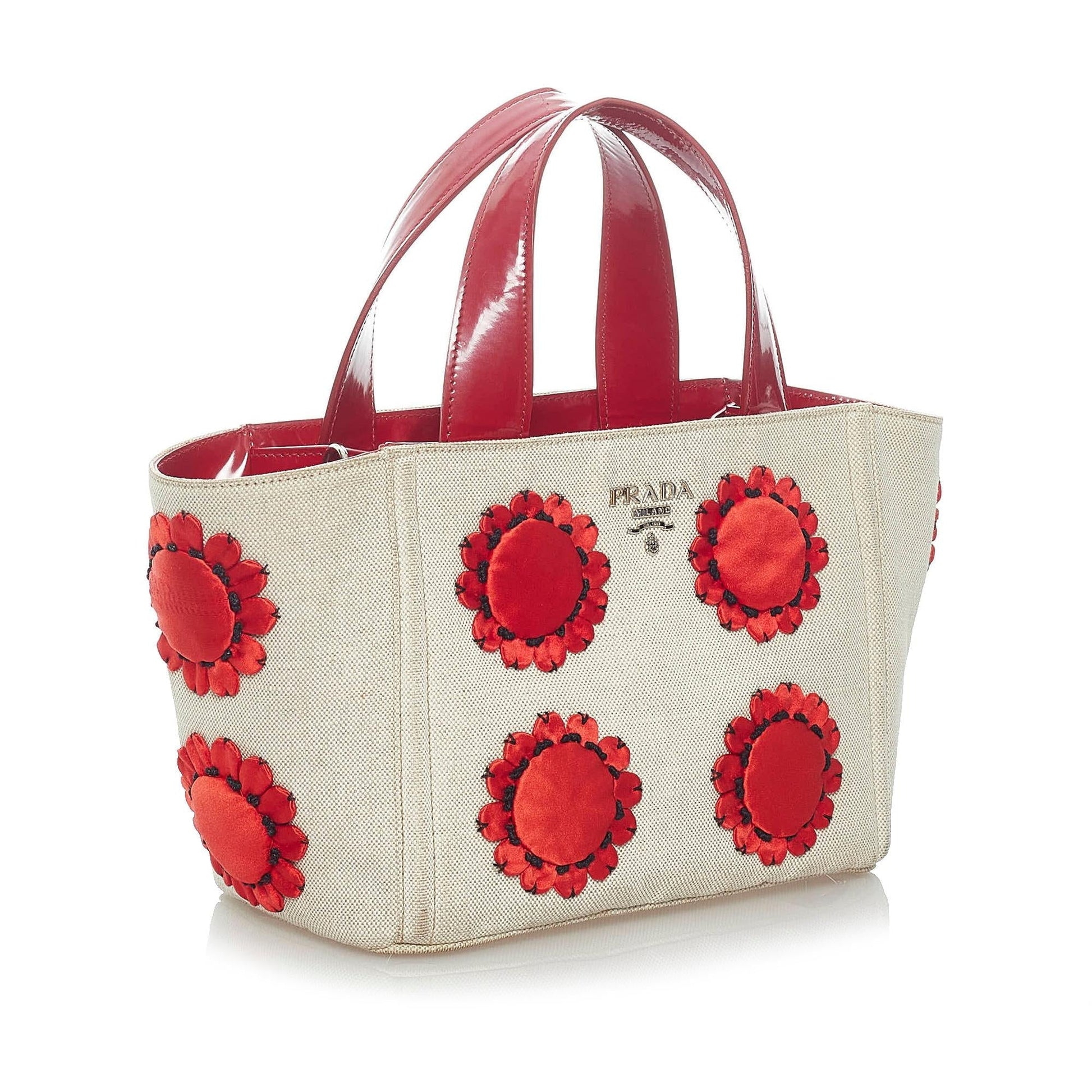 Prada Mistolino Floral Basket Canvas Handbag - Rovelle Bags