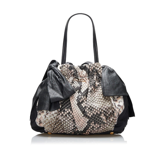Prada Python Print Bow Tessuto Handbag - Rovelle Bags