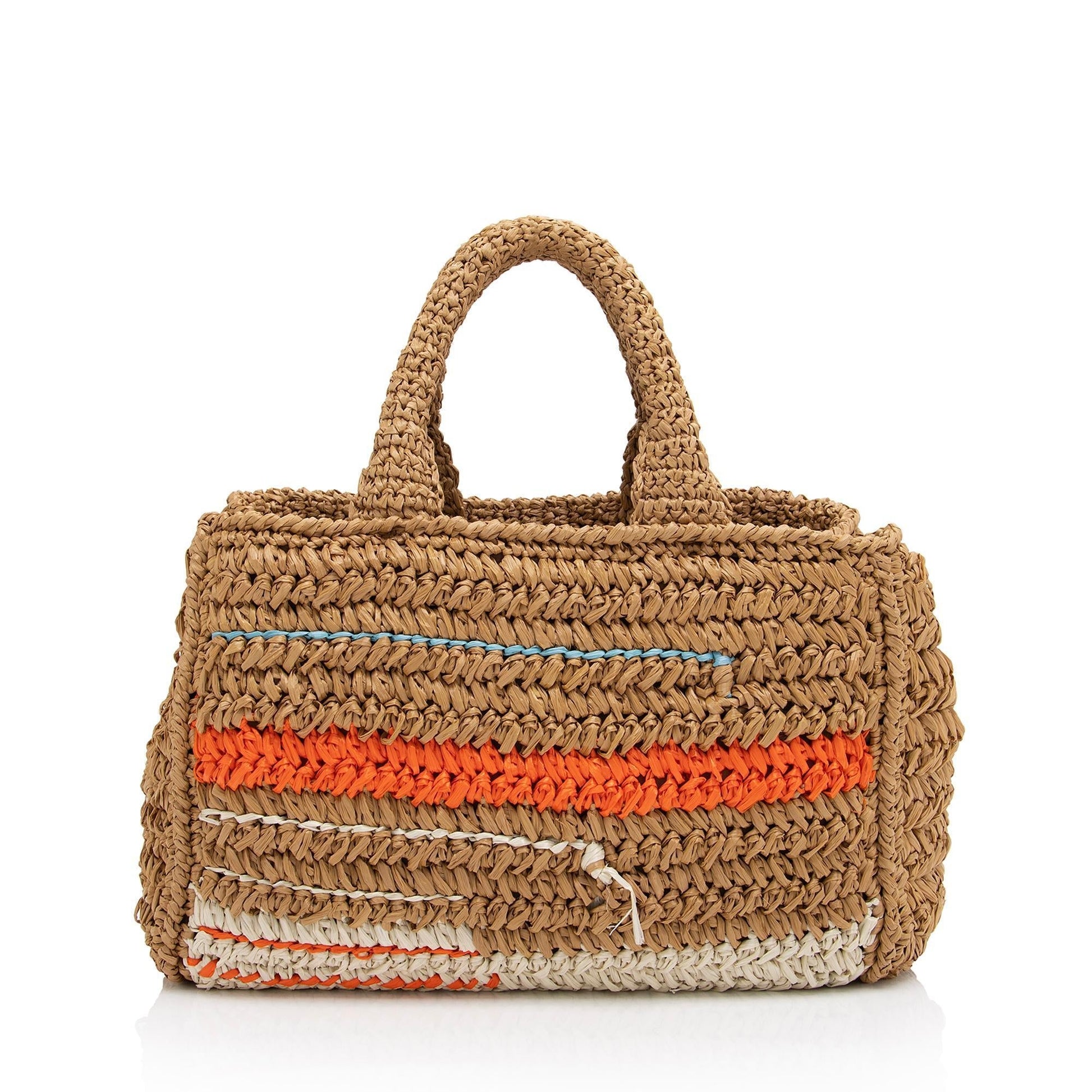 Prada Raffia Canapa Small Shopping Tote - Rovelle Bags