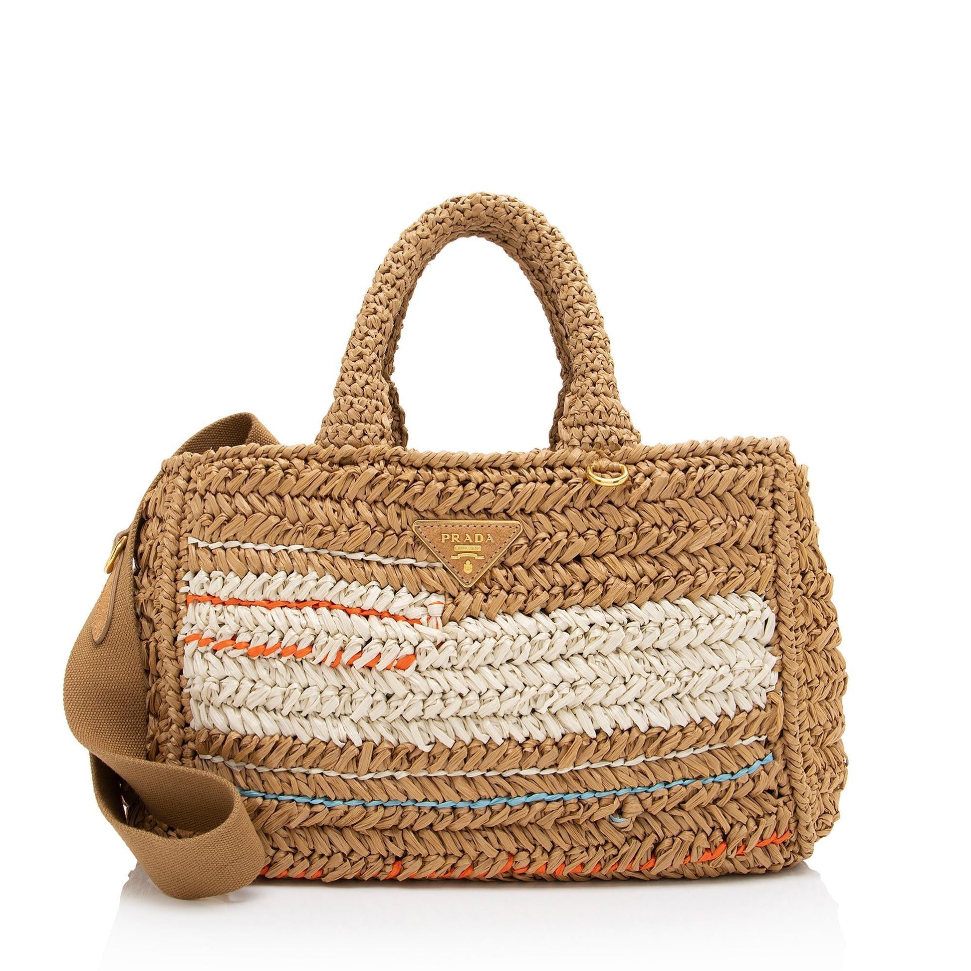 Prada Raffia Canapa Small Shopping Tote - Rovelle Bags
