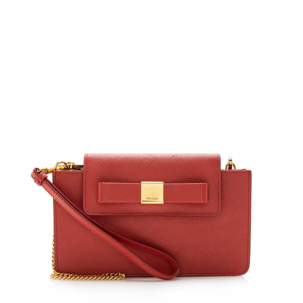 Prada Saffiano Bow Chain Phone Crossbody Bag - Rovelle Bags