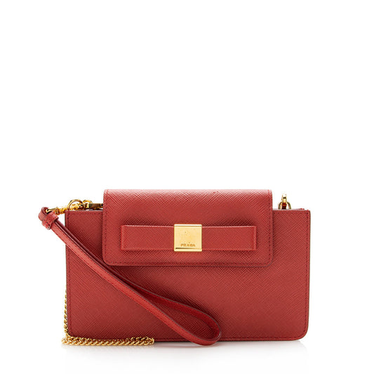 Prada Saffiano Bow Chain Phone Crossbody Bag - Rovelle Bags