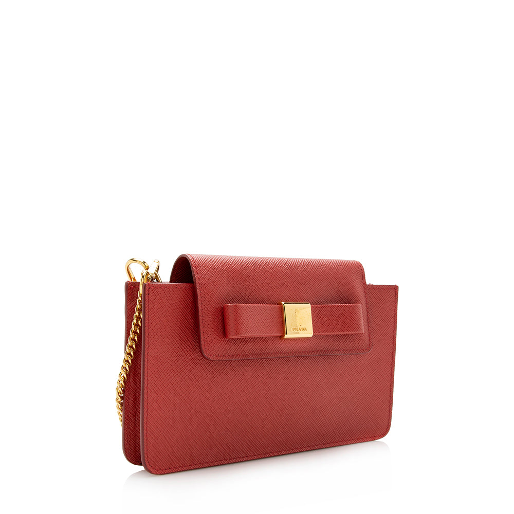 Prada Saffiano Bow Chain Phone Crossbody Bag - Rovelle Bags