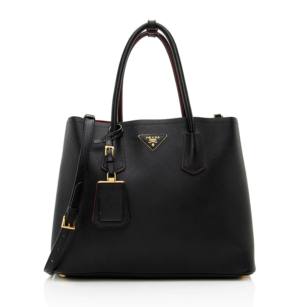 Prada Saffiano Cuir Double Handle Medium Tote - Rovelle Bags