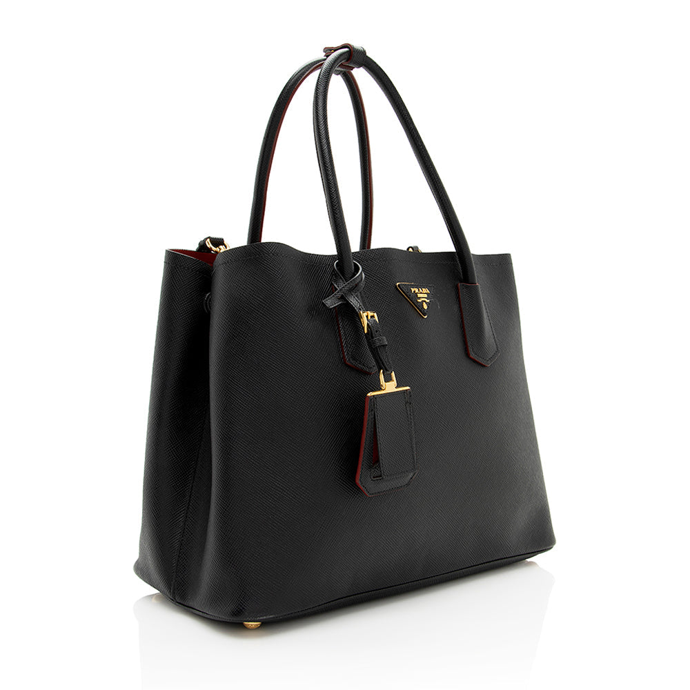 Prada Saffiano Cuir Double Handle Medium Tote - Rovelle Bags