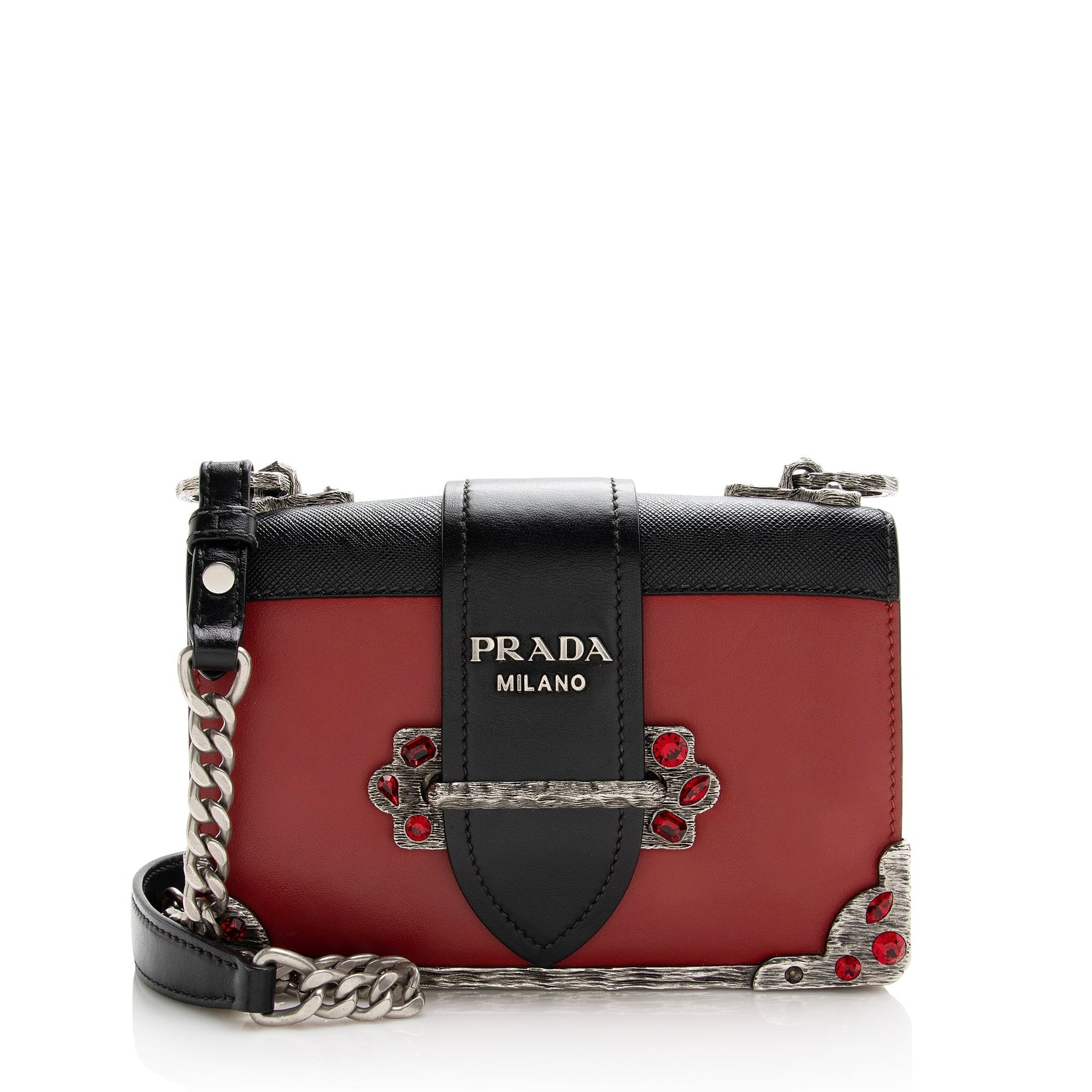 Prada Saffiano Crystal City Cahier Shoulder Bag - Rovelle Bags