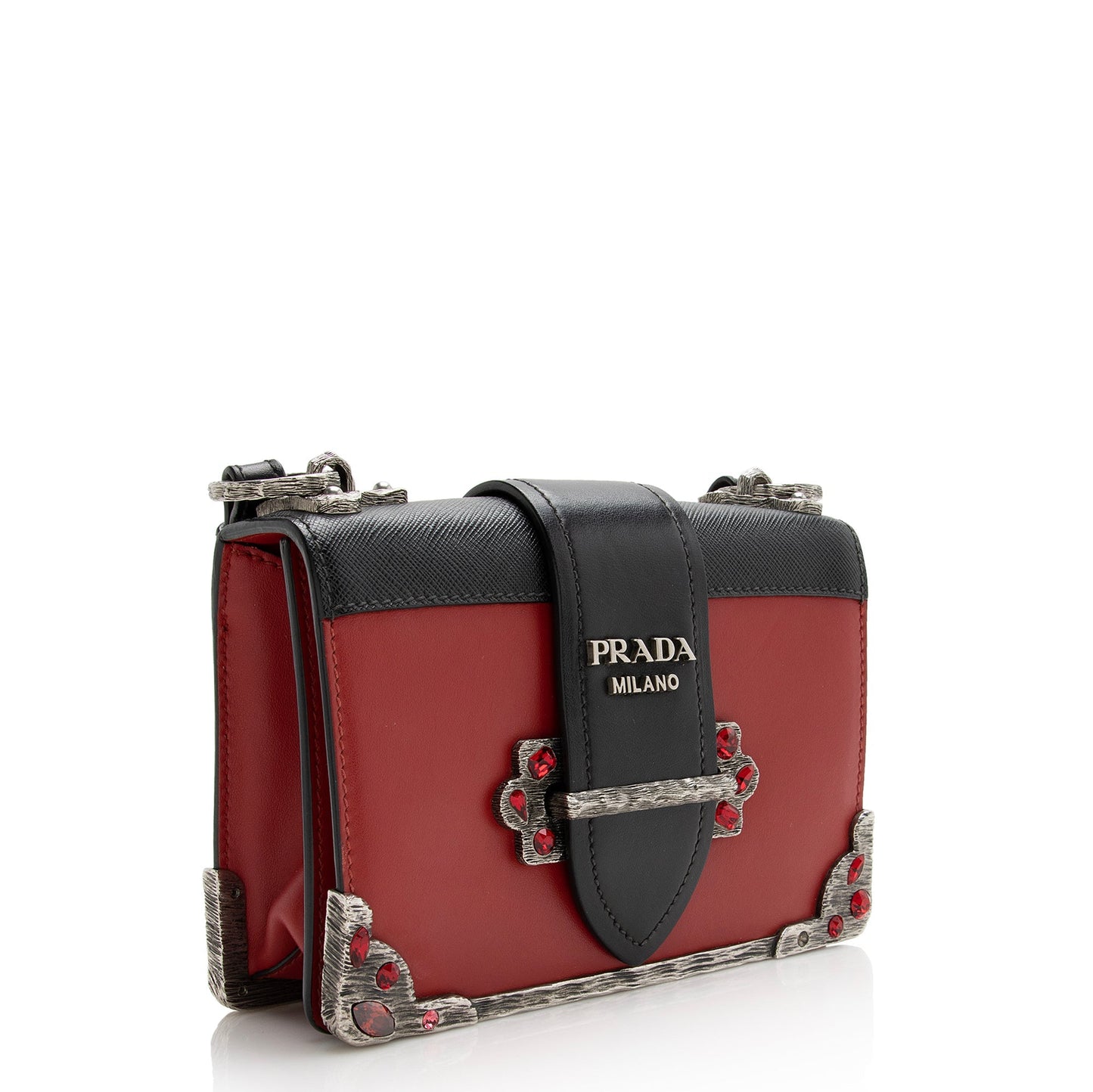 Prada Saffiano Crystal City Cahier Shoulder Bag - Rovelle Bags