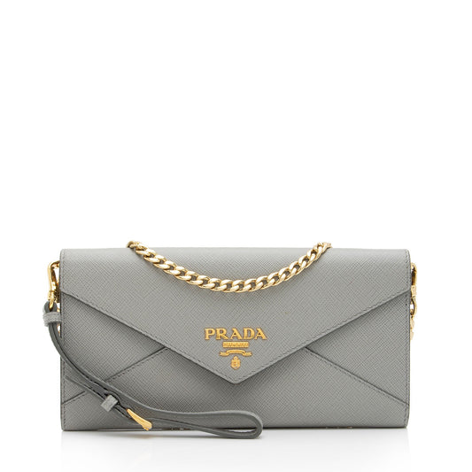 Prada Saffiano Leather Envelope Wallet on Chain Bag - Rovelle Bags