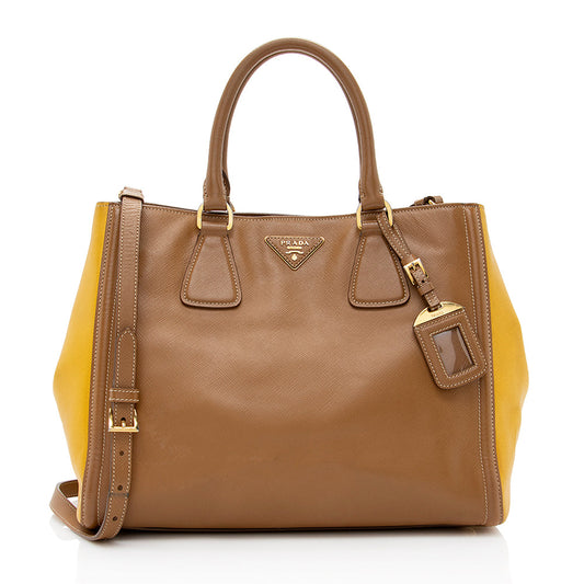 Prada Saffiano Lux Bi-color Medium Tote - Rovelle Bags