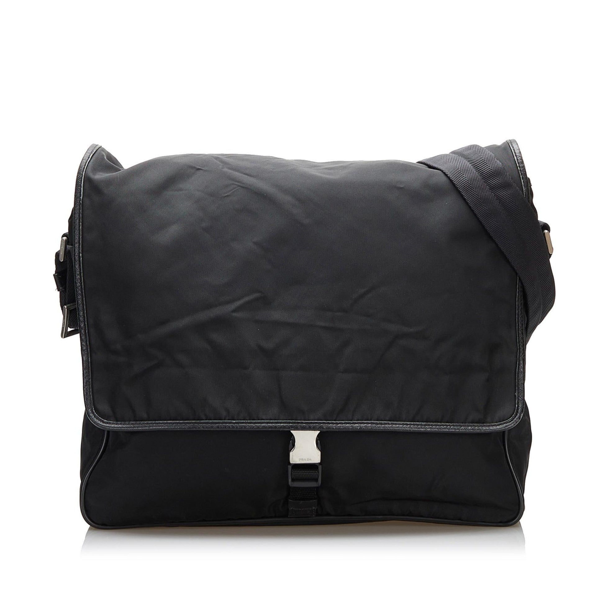 Prada Saffiano-Trimmed Tessuto Crossbody Bag - Rovelle Bags