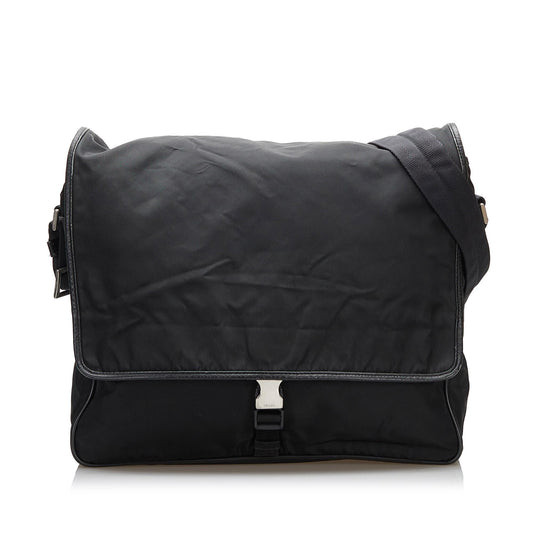 Prada Saffiano-Trimmed Tessuto Crossbody Bag - Rovelle Bags