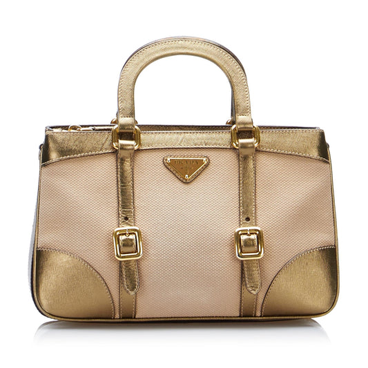 Prada Saffiano-Trimmed Tessuto Satchel - Rovelle Bags