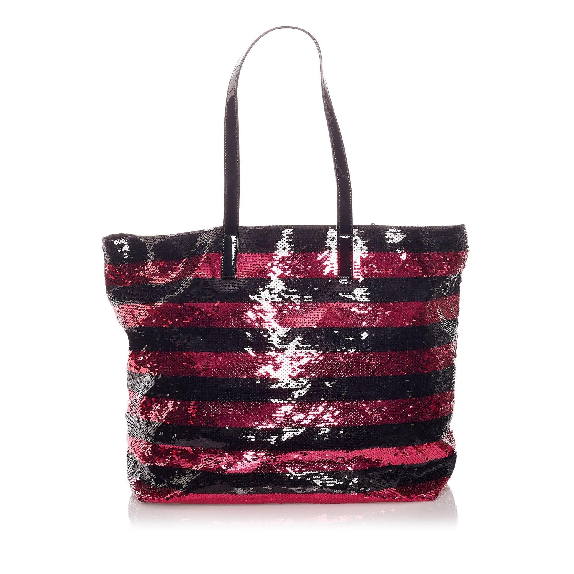 Prada Sequin Striped Tote Handbag - Rovelle Bags