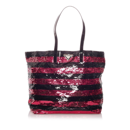 Prada Sequin Striped Tote Handbag - Rovelle Bags