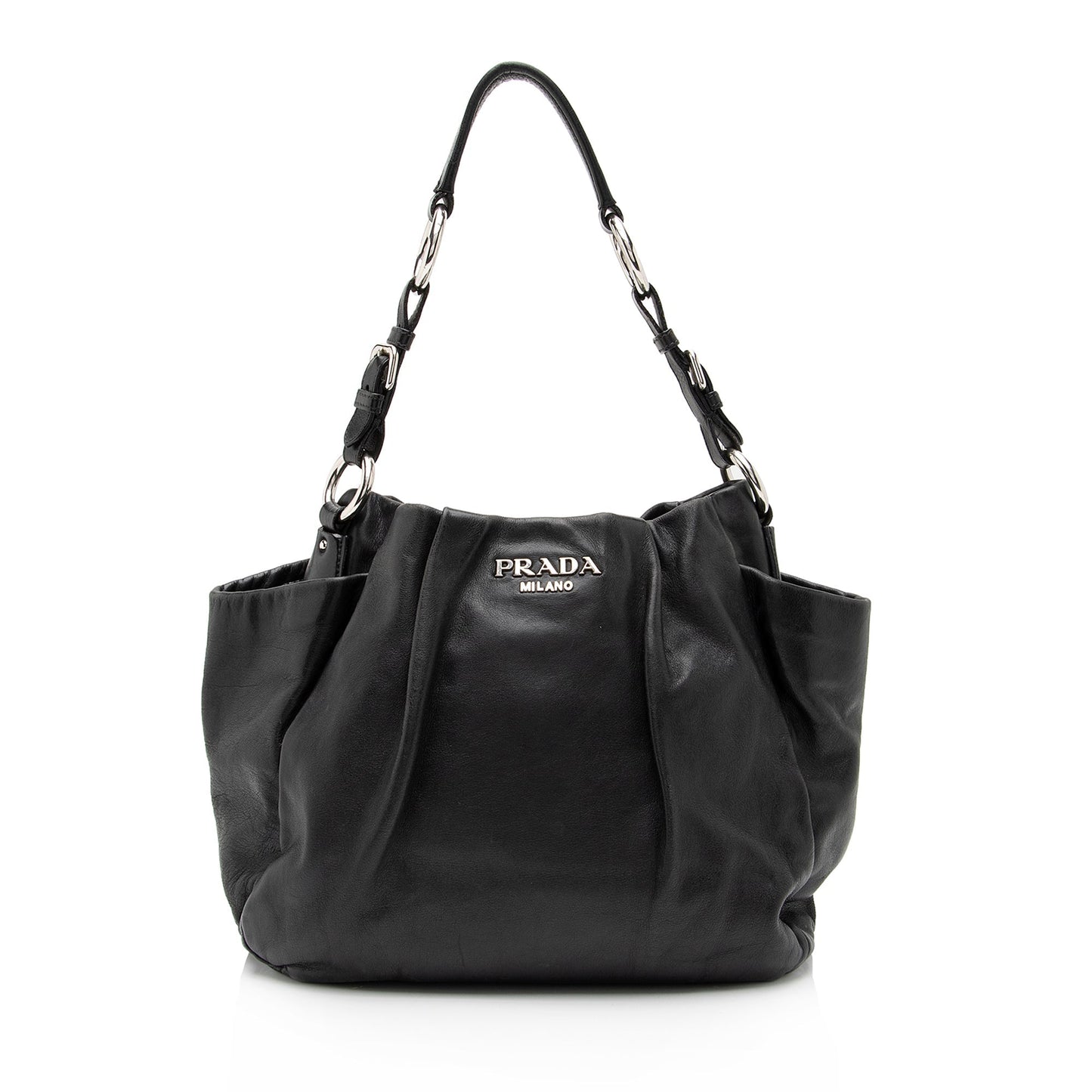 Prada Soft Calfskin Pleated Side Pocket Hobo Hobo Bag - Rovelle Bags