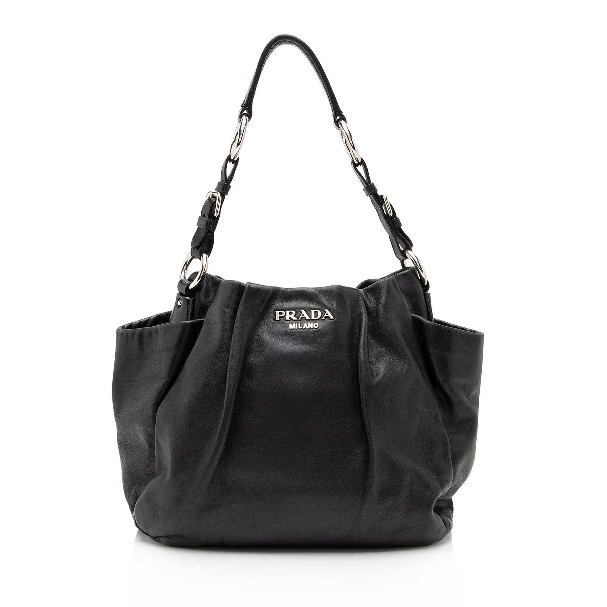 Prada Soft Calfskin Pleated Side Pocket Hobo Hobo Bag - Rovelle Bags