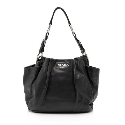 Prada Soft Calfskin Pleated Side Pocket Hobo Hobo Bag - Rovelle Bags
