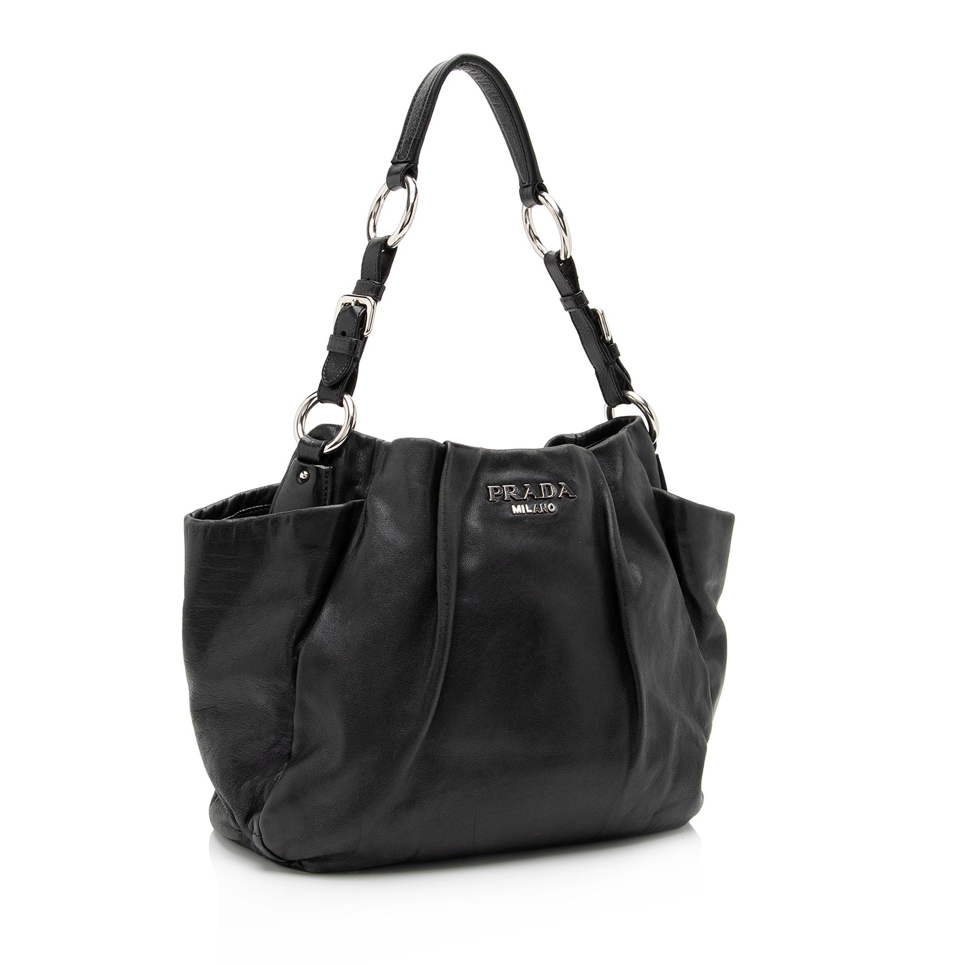 Prada Soft Calfskin Pleated Side Pocket Hobo Hobo Bag - Rovelle Bags
