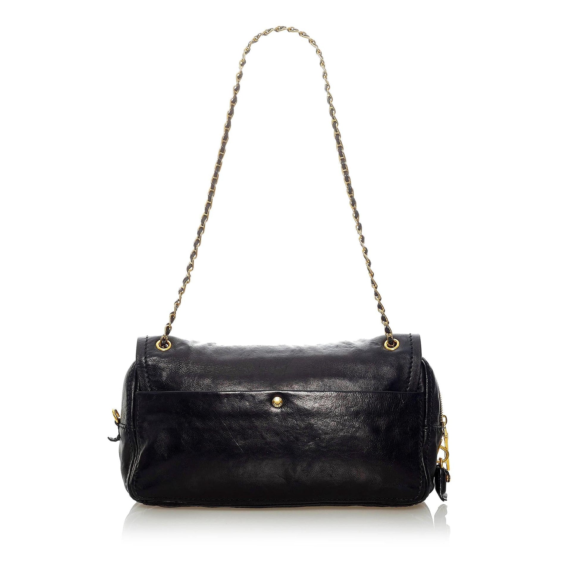 Prada Sound Lock Leather Chain Shoulder Bag - Rovelle Bags