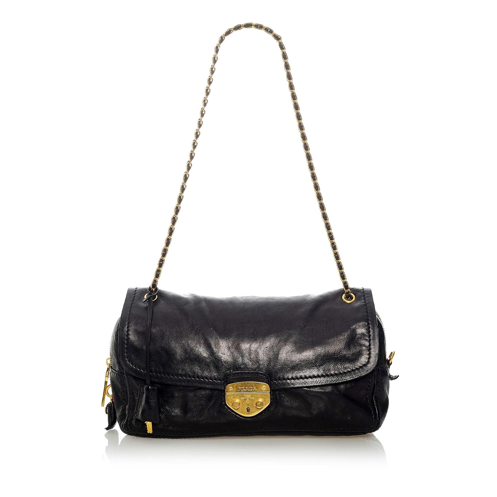 Prada Sound Lock Leather Chain Shoulder Bag - Rovelle Bags