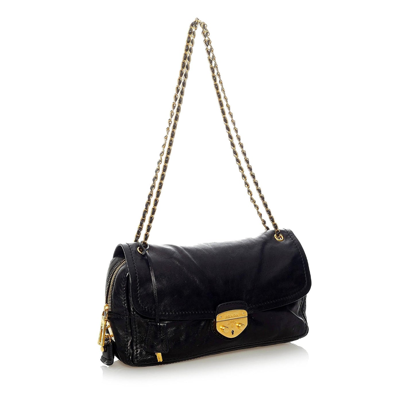 Prada Sound Lock Leather Chain Shoulder Bag - Rovelle Bags