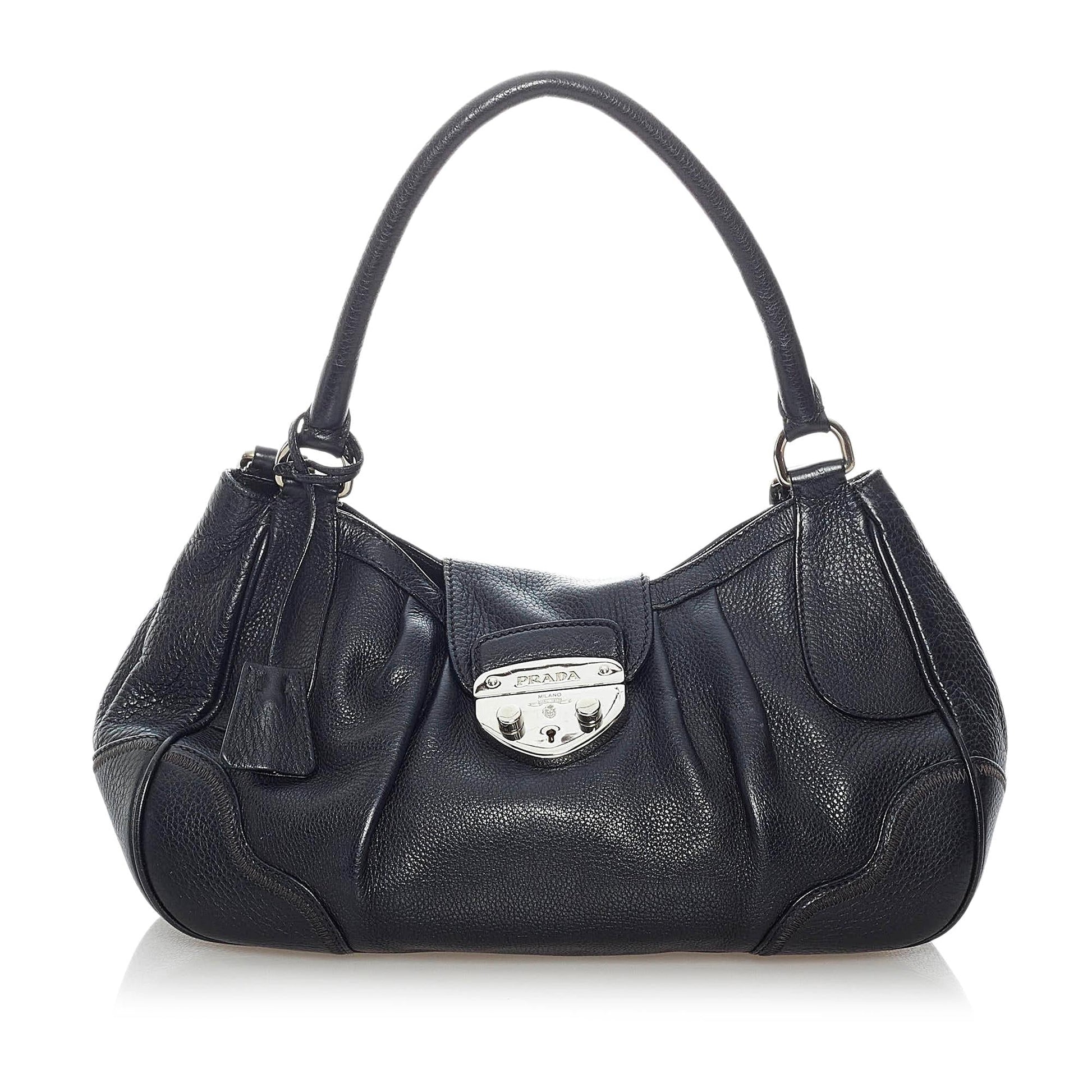 Prada Sound Lock Leather Shoulder Bag Style 3 - Rovelle Bags
