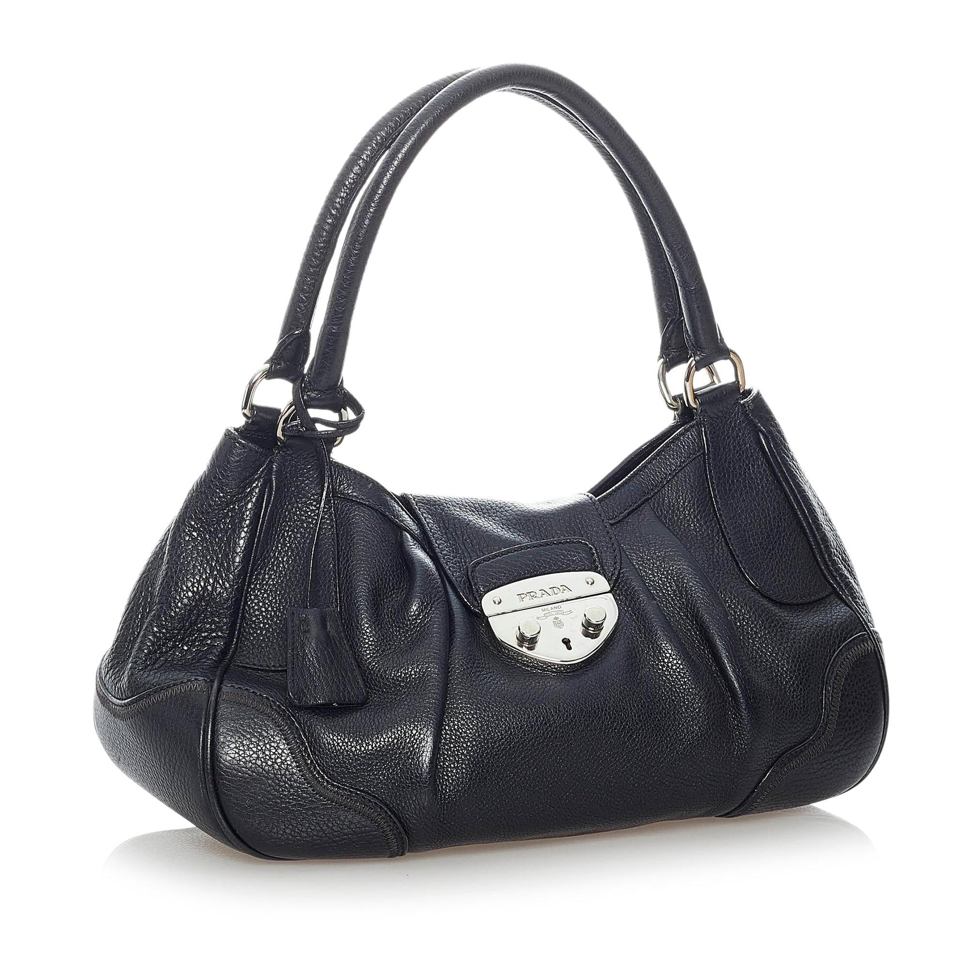 Prada Sound Lock Leather Shoulder Bag Style 3 - Rovelle Bags
