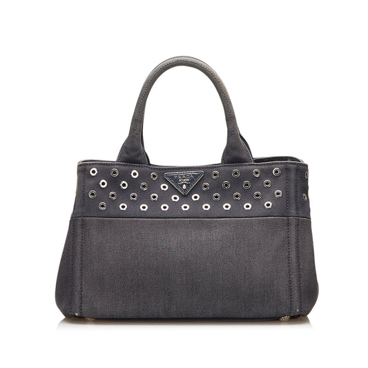 Prada Studded Canapa Satchel - Rovelle Bags